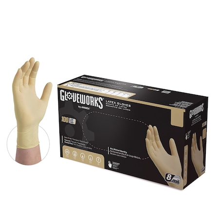 Gloveworks Disposable Gloves, 6 mil Palm, Latex, Powder-Free, 2XL, 1000 PK, Ivory ILHD49100
